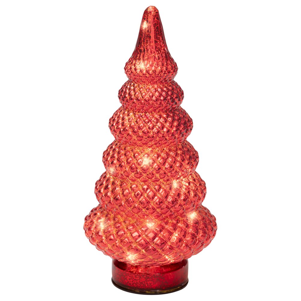 Alberello luminoso a batteria in vetro colore rosso, per interno, 25,5cm 2