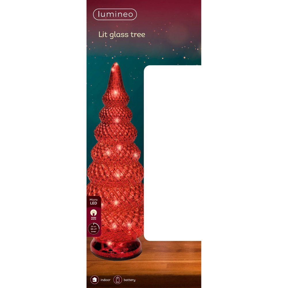 Alberello luminoso a batteria in vetro colore rosso, per interno, 36,5cm 1