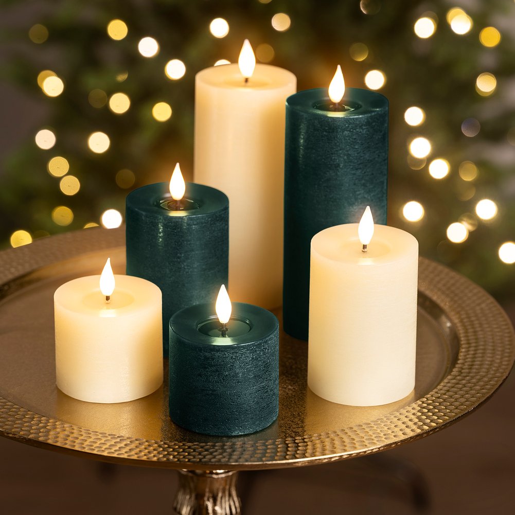 Set di 3 candele LED cilindriche crema assortite con telecomando, D.7,5cm - Lumineo 2