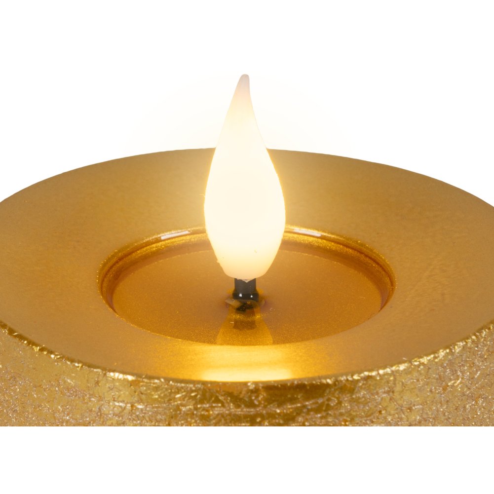 Candela LED cilindrica oro con glitter, effetto fiamma, D.7,5xH.13,5cm 2