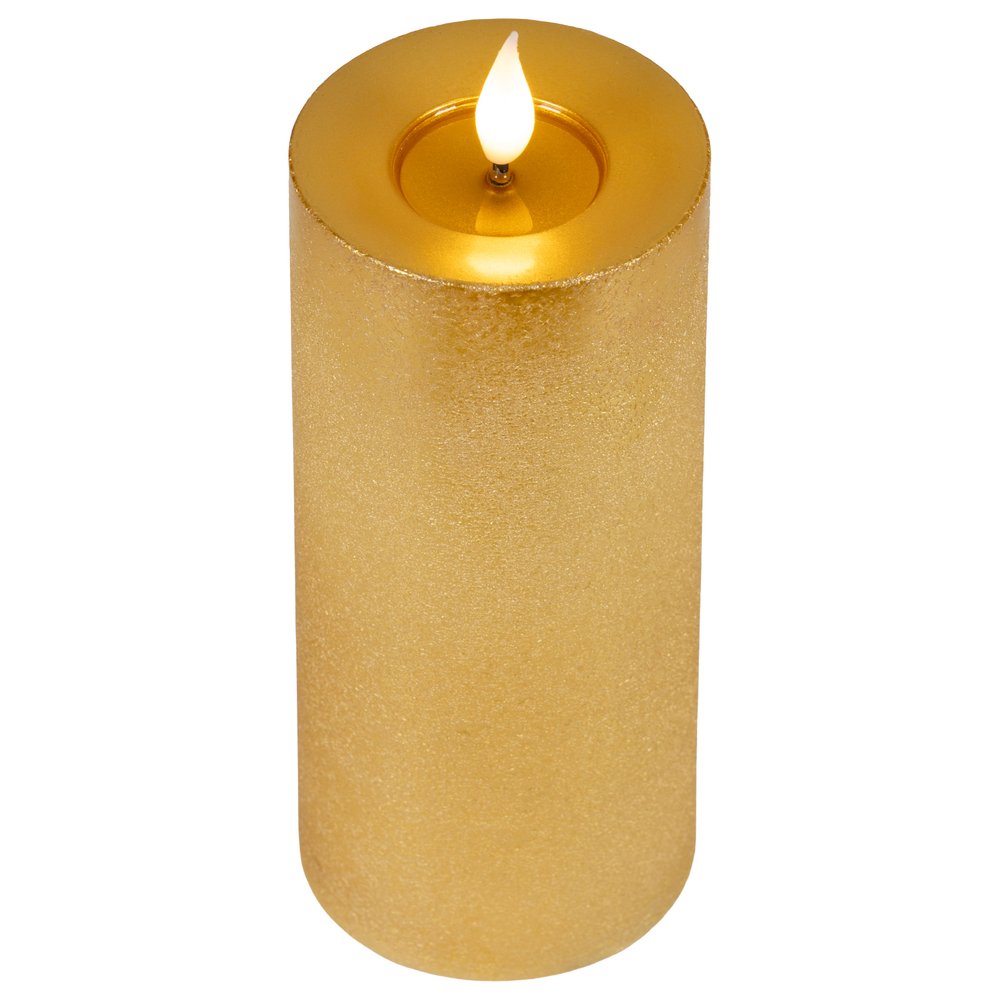 Candela LED cilindrica oro con glitter, effetto fiamma, D.7,5xH.20cm 1