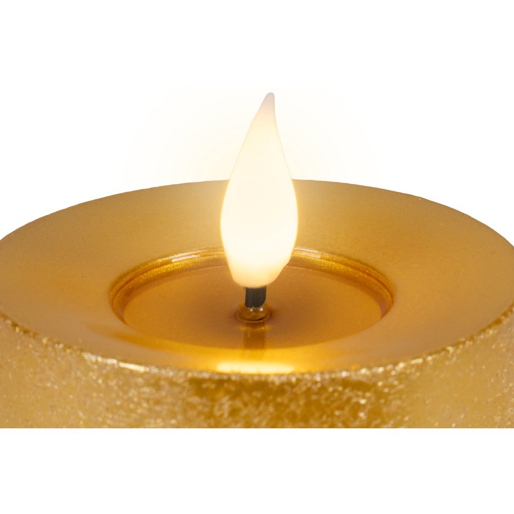 Candela LED cilindrica oro con glitter, effetto fiamma, D.7,5xH.20cm 2