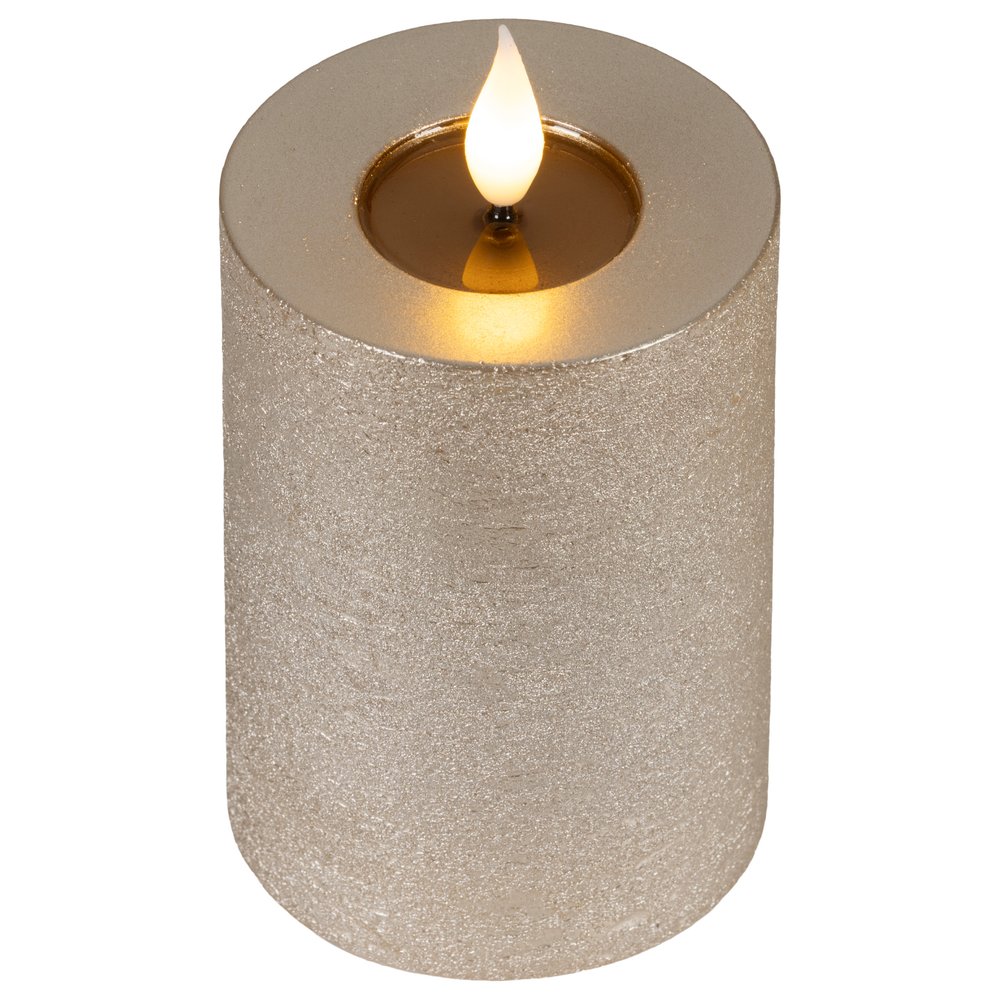 Candela LED cilindrica argento con glitter, effetto fiamma, D.7,5xH.13,5cm 1
