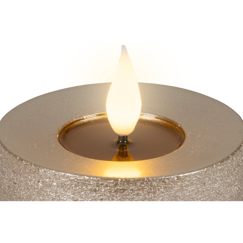 Candela LED cilindrica argento con glitter, effetto fiamma, D.7,5xH.13,5cm 2