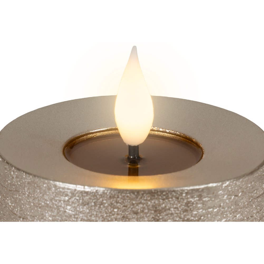 Set di 3 candele LED cilindriche argento assortite con telecomando, D.7,5cm 2