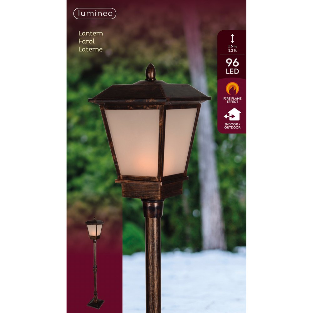 Lampione luminoso da esterno con effetto fiamma, colore ottone anticato, 1,6 m 1