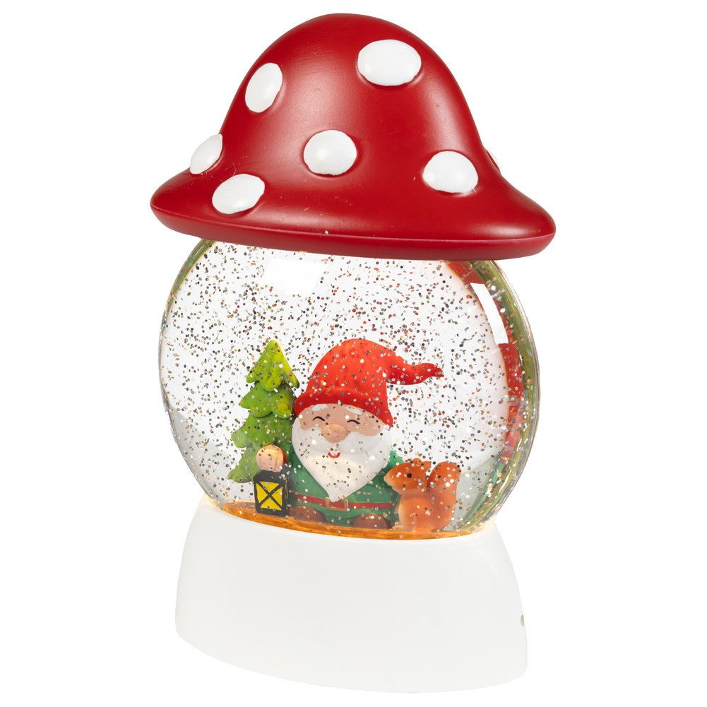 Boule de neige luminosa a batteria a forma di fungo con movimento e musica 27cm 2