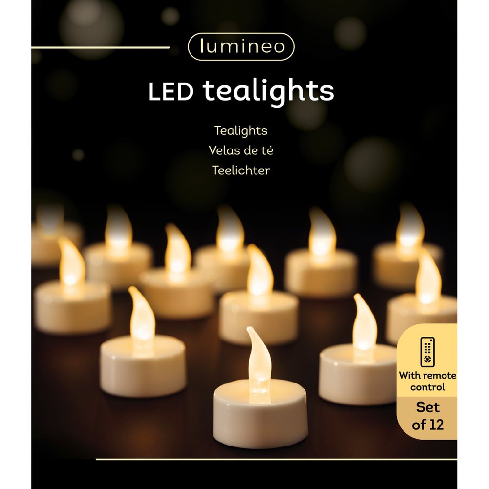 Tealight LED con telecomando, effetto fiamma, D.3,8xH.4,6cm 12 pezzi 1