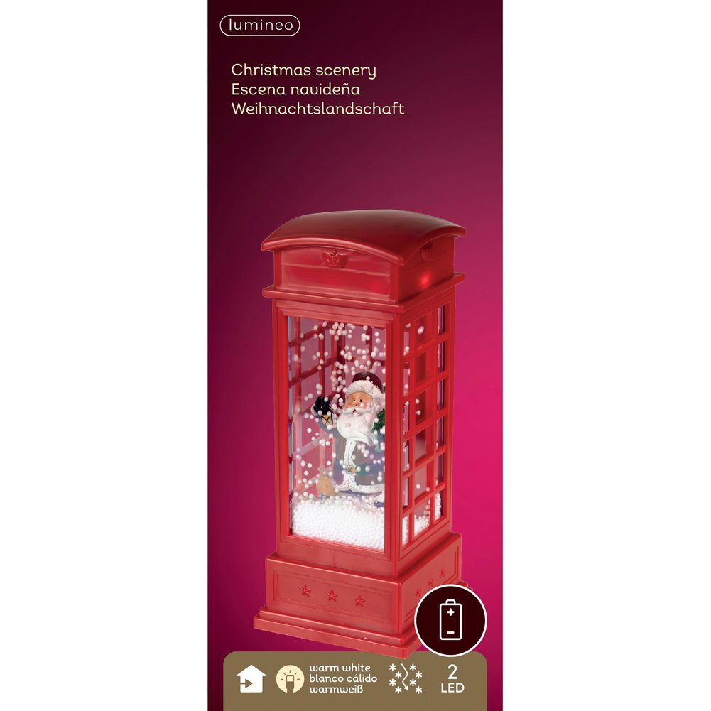 Boule de Neige luminosa a forma di cabina telefonica, colore rosso, a batteria, per interno, 25cm 1