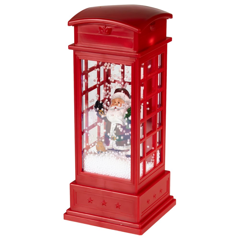 Boule de Neige luminosa a forma di cabina telefonica, colore rosso, a batteria, per interno, 25cm 2