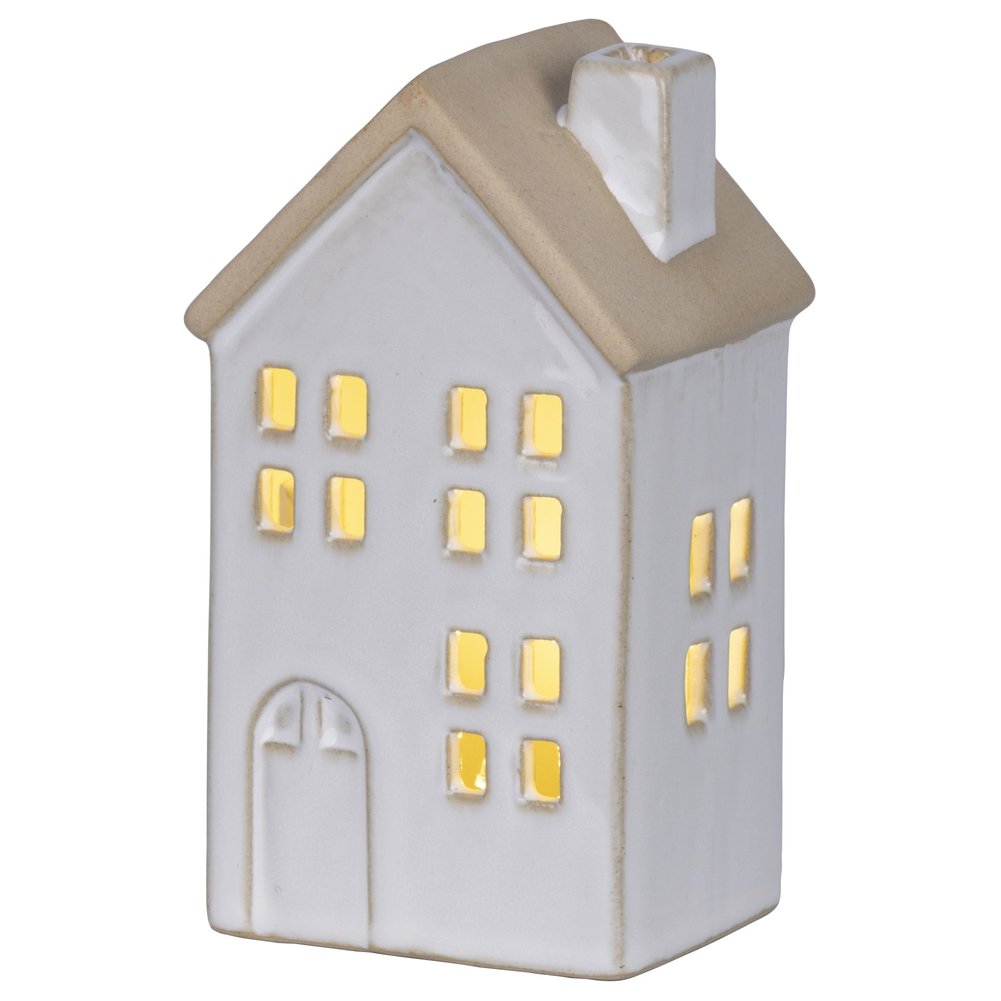 Casetta luminosa a batteria in ceramica bianca, 12,7cm per interno 1