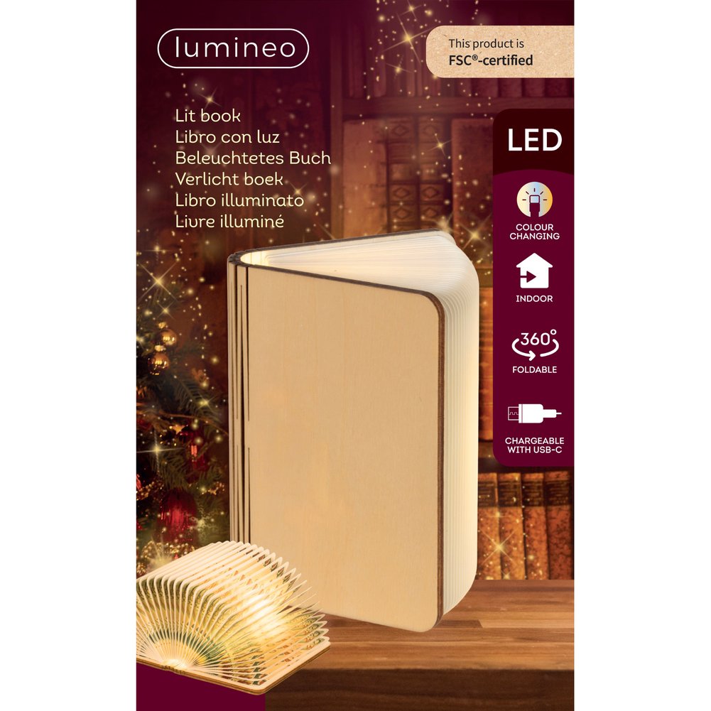Libro luminoso in carta e legno con pagine sfogliabili, a batteria ricaricabile, 17cm per interno 1