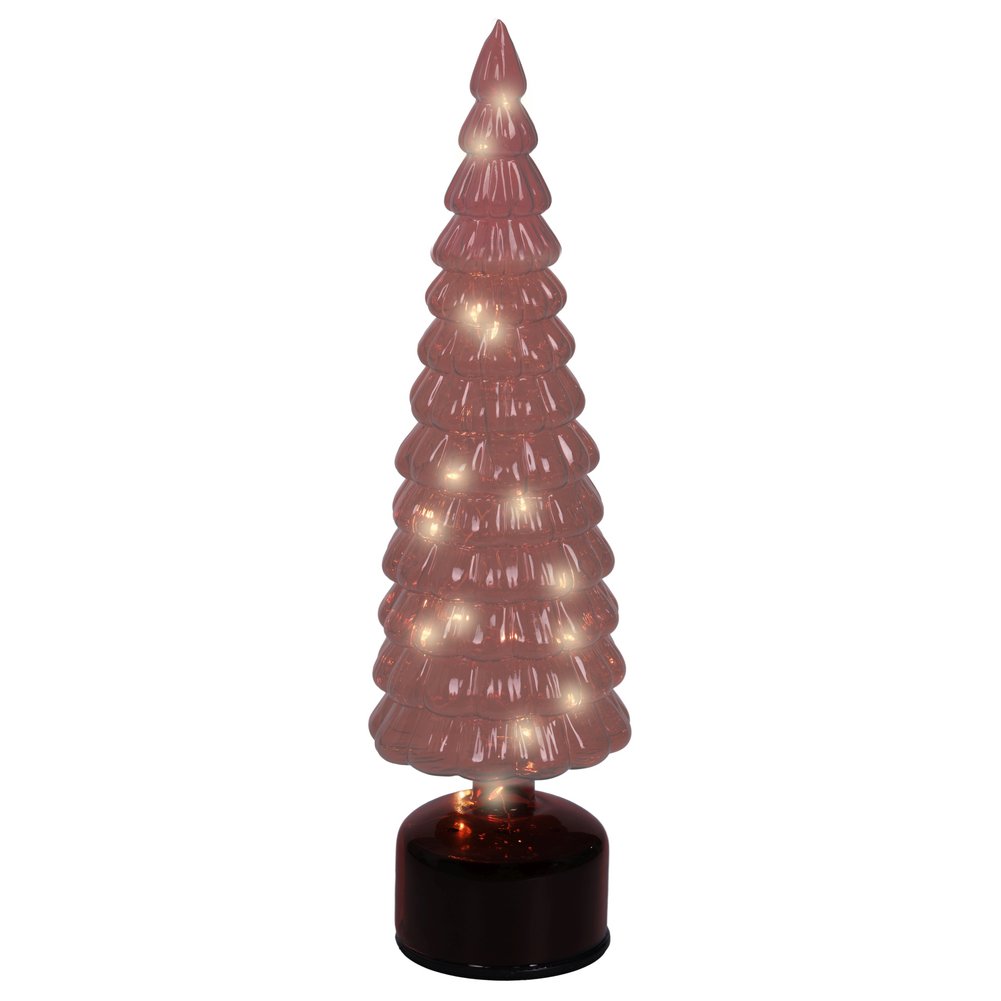 Alberello luminoso rotante a batteria in vetro rosso con LED bianco caldo lampeggiante,H. 39cm per interno 1