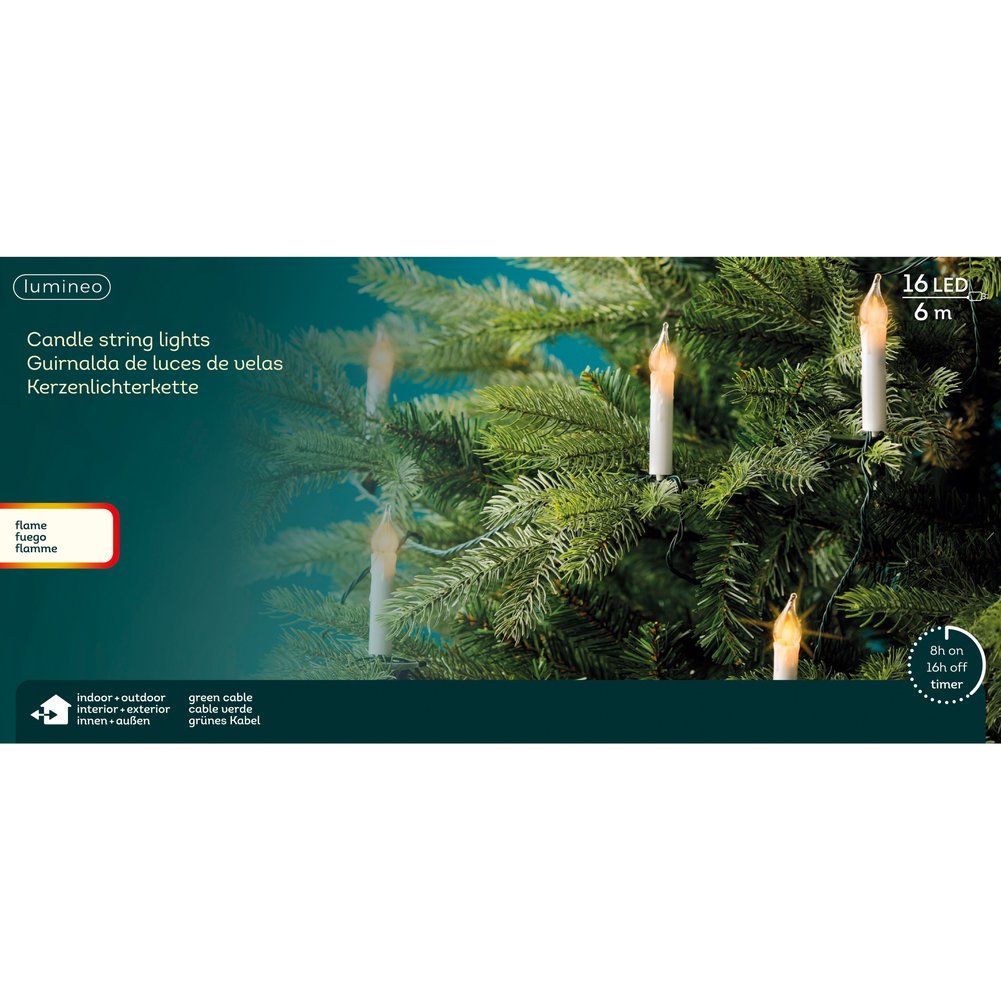 Filo di luci 16 Candeline LED con clip, luce effetto fiamma 6 m 1