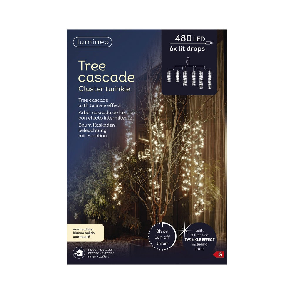 Tenda luminosa a cascata 480 LED bianco caldo cavo nero 2x1 m per esterno 1