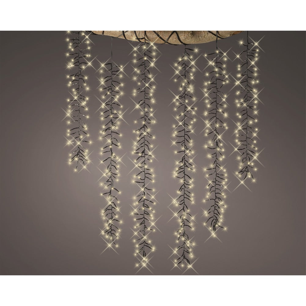 Tenda luminosa a cascata 480 LED bianco caldo cavo nero 2x1 m per esterno 2