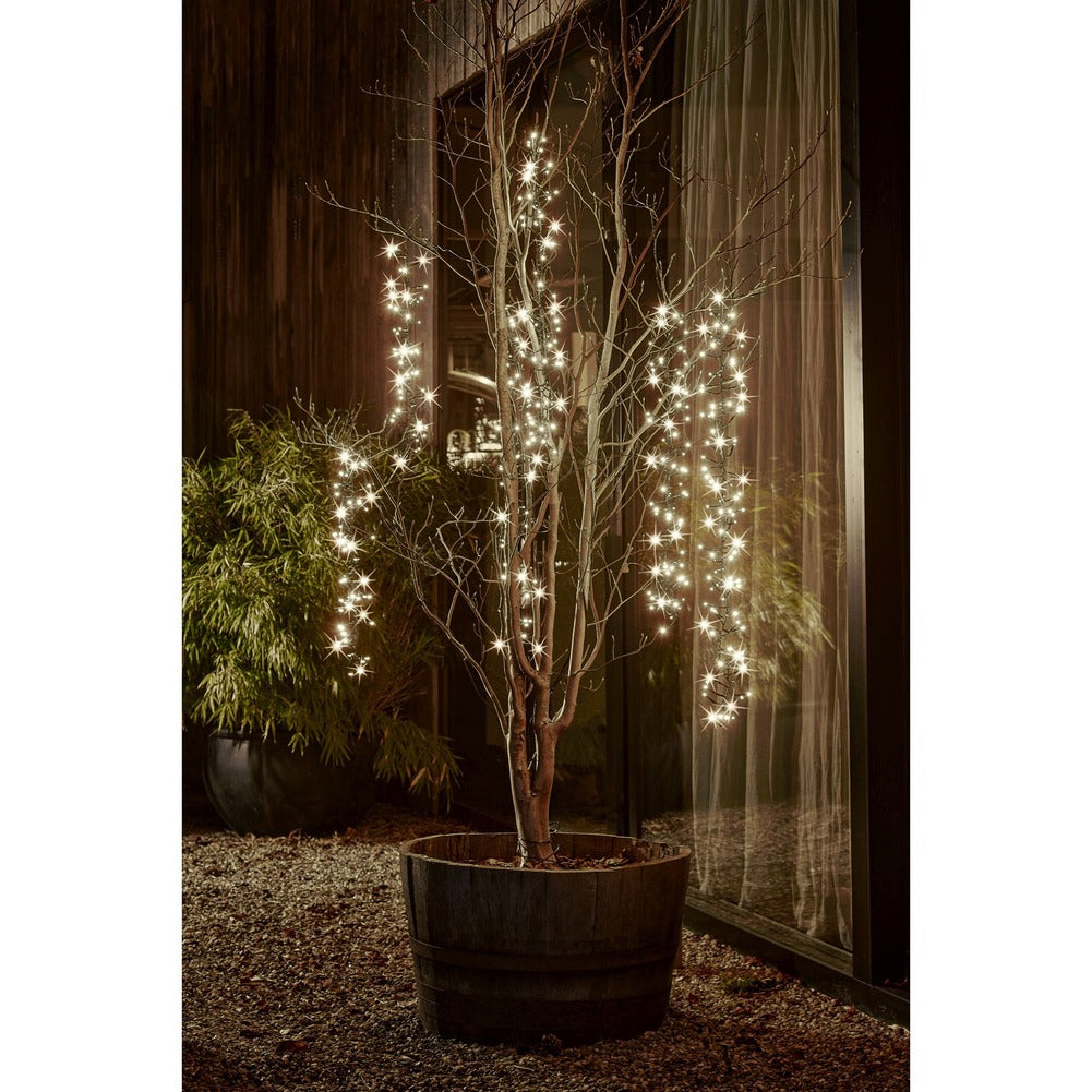 Tenda luminosa a cascata 480 LED bianco caldo cavo nero 2x1 m per esterno 3