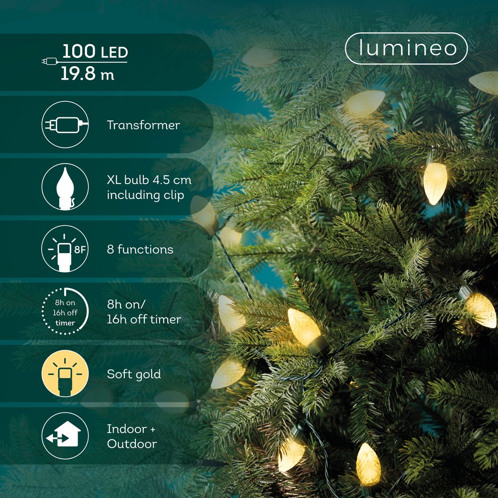 Filo di luci 100 LED vintage XL soft gold, effetto twinkle 8 cavo verde 19,8 m per esterno 3