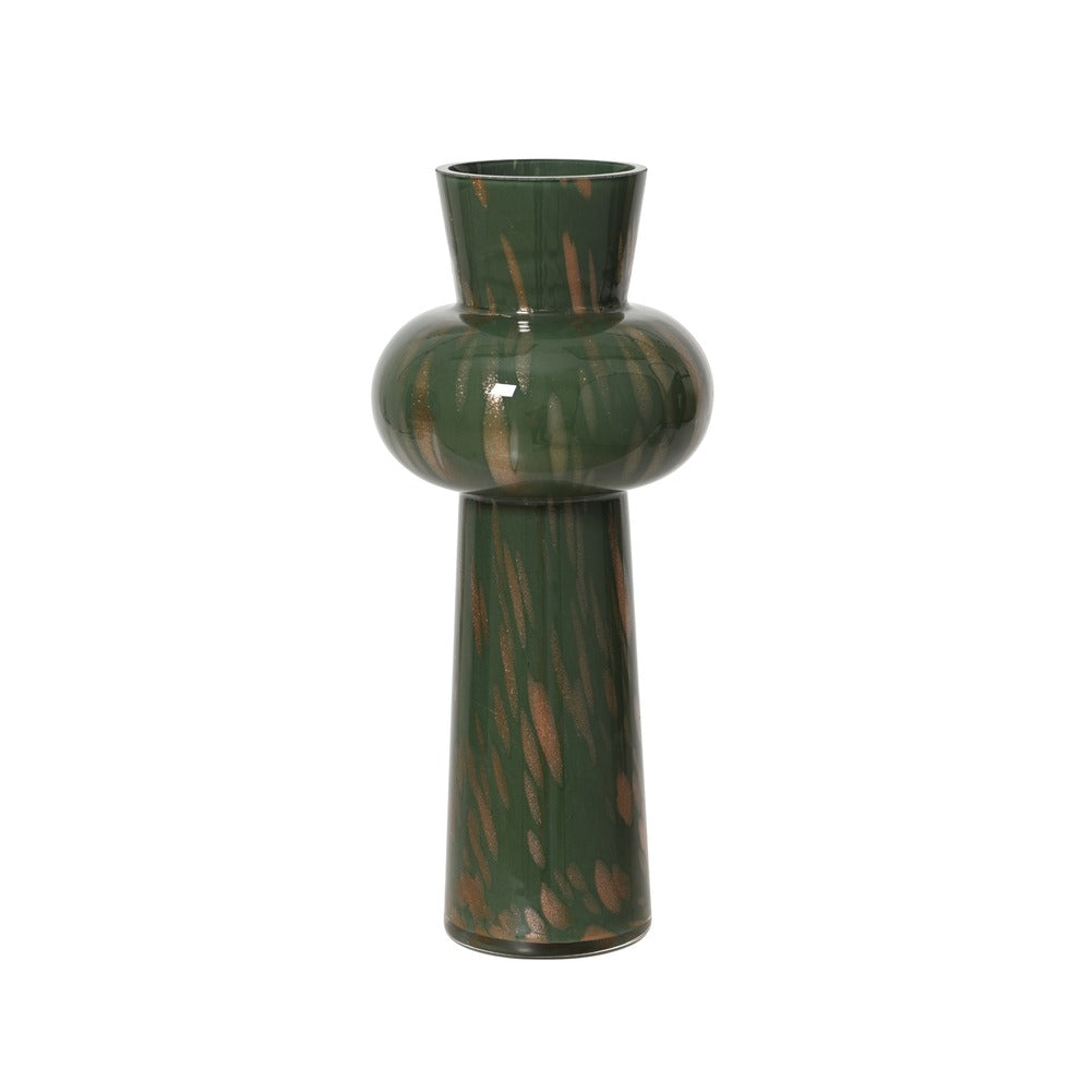Vaso in vetro verde e dorato, lavorato a mano, 42cm 1