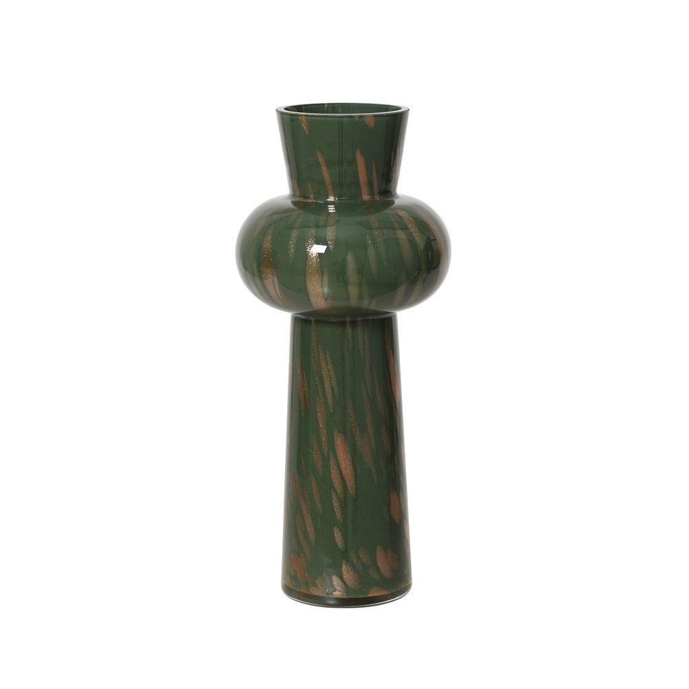 Vaso in vetro verde e dorato, lavorato a mano, 30cm 1