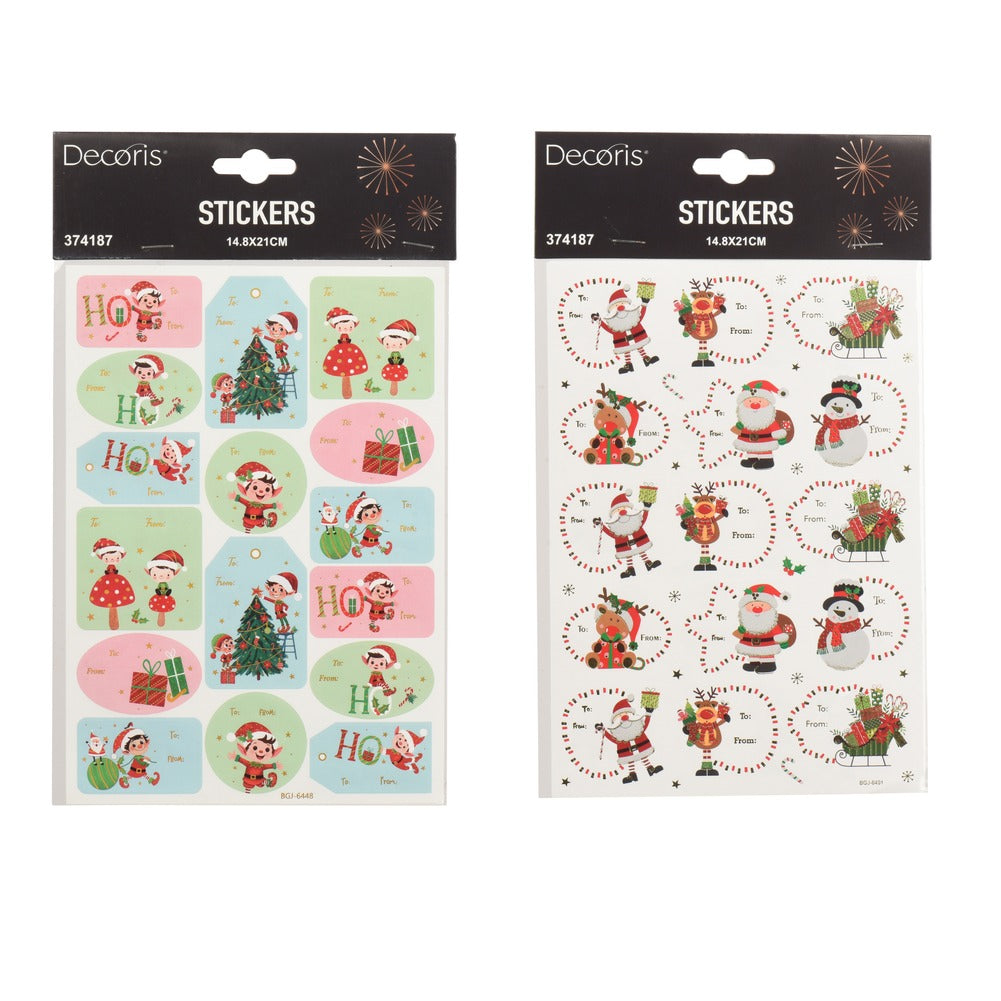 Foglio adesivi decorativi per pacchi regalo, 2 varianti assortite 1pezzo 1