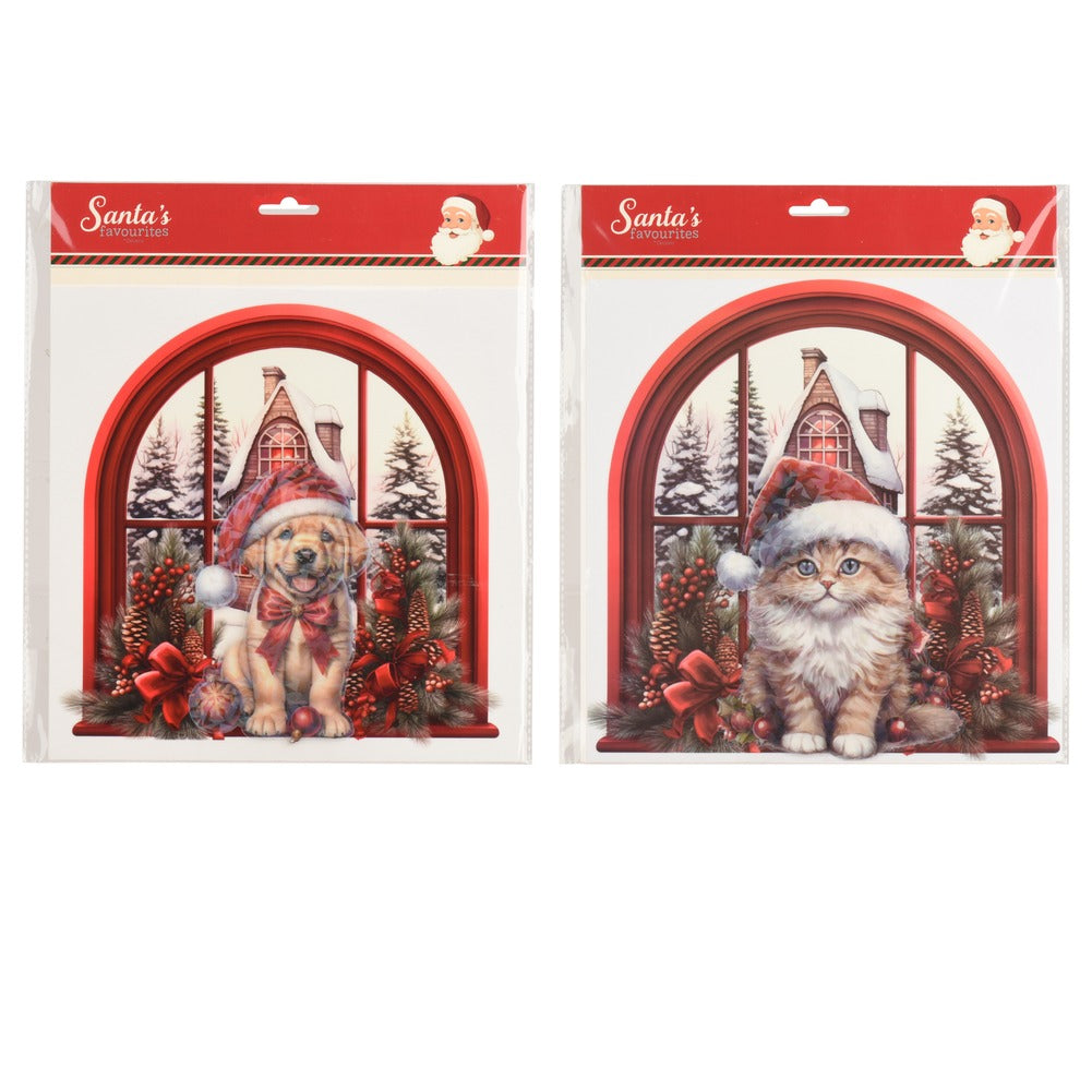 Vetrofania gatto e cane pop-up 2 soggetti 28x28cm 1pezzo 1