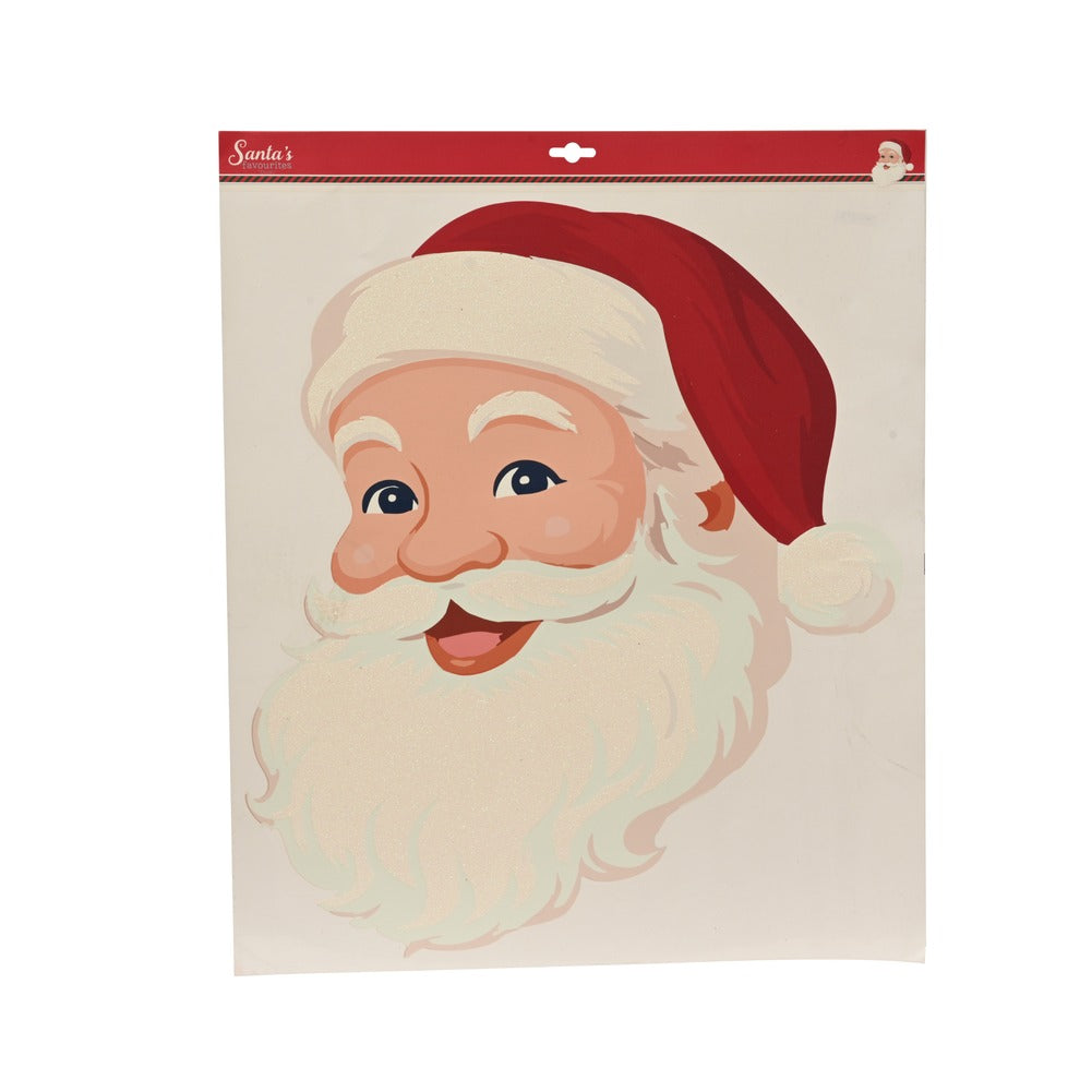 Vetrofania testa Babbo Natale glitter bianco 49x60,5cm 1