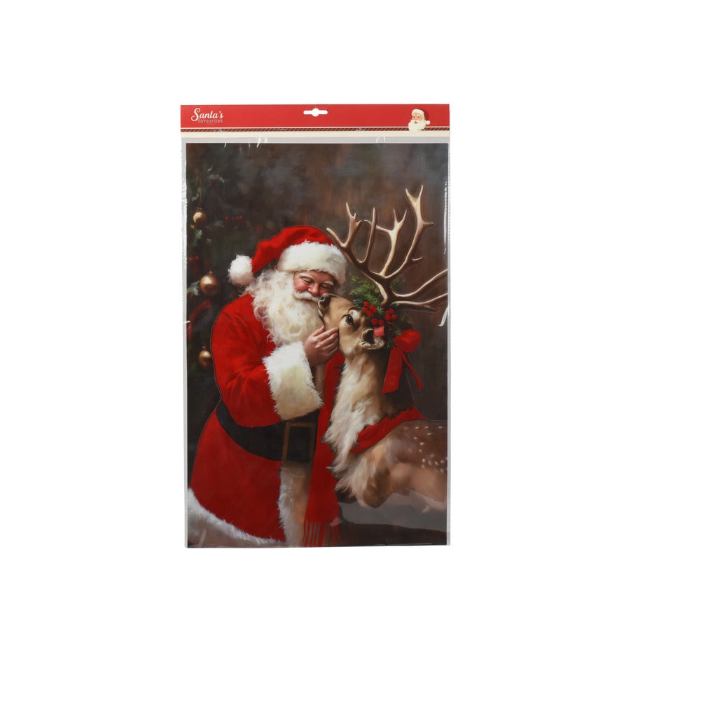 Vetrofania Babbo Natale e renna 44x70cm 1