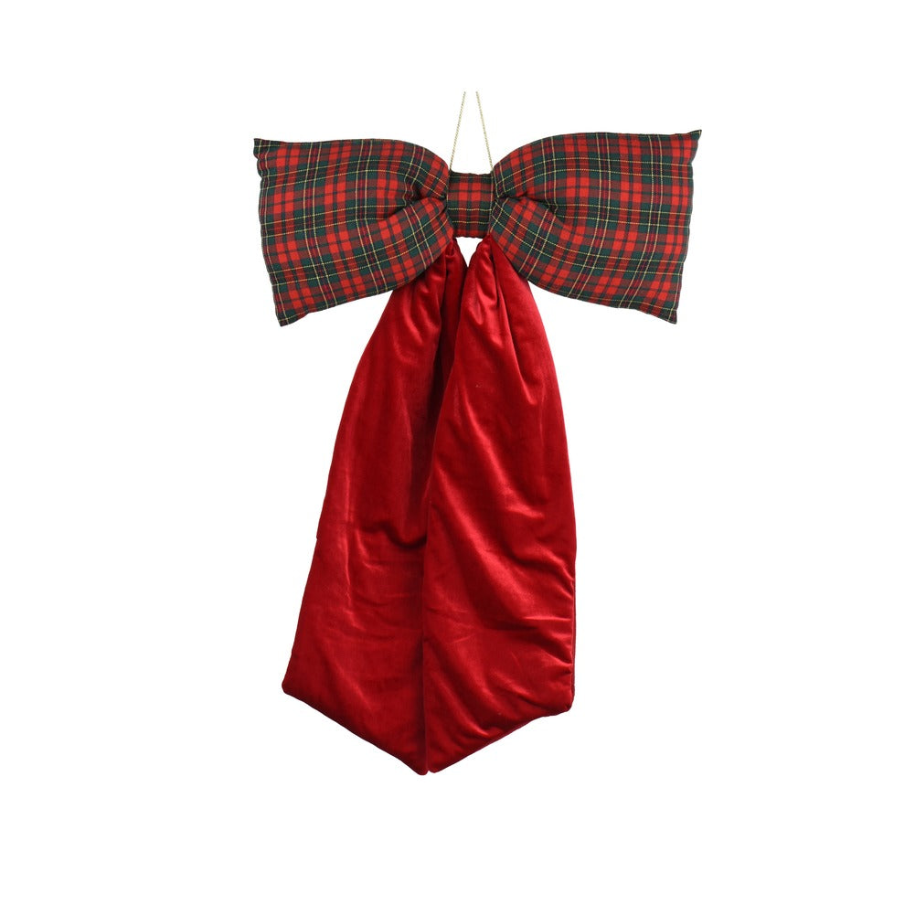 Fiocco decorativo in velluto a quadri scozzesi, rosso, 80cm 1