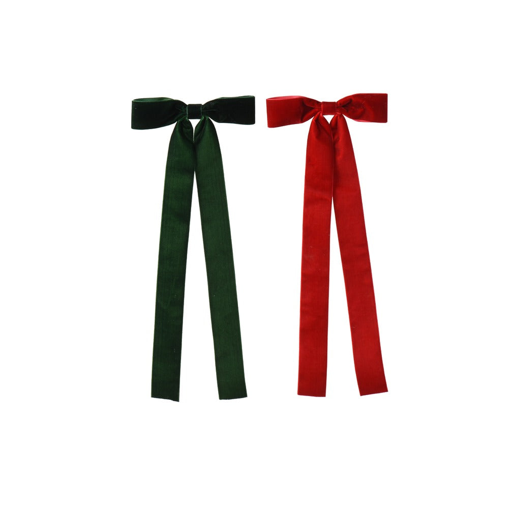 Confezione 3 Fiocchi in velluto, verde scuro/rosso da 40cm 2 varianti assortite 1pezzo 1