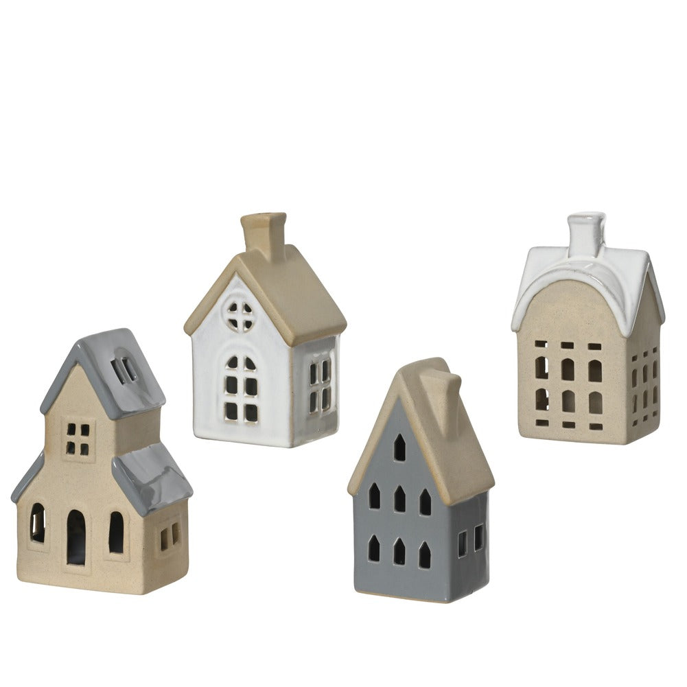Casetta decorativa in gres ceramico grigio/beige 18cm, 4 varianti assortite, 1pezzo 1