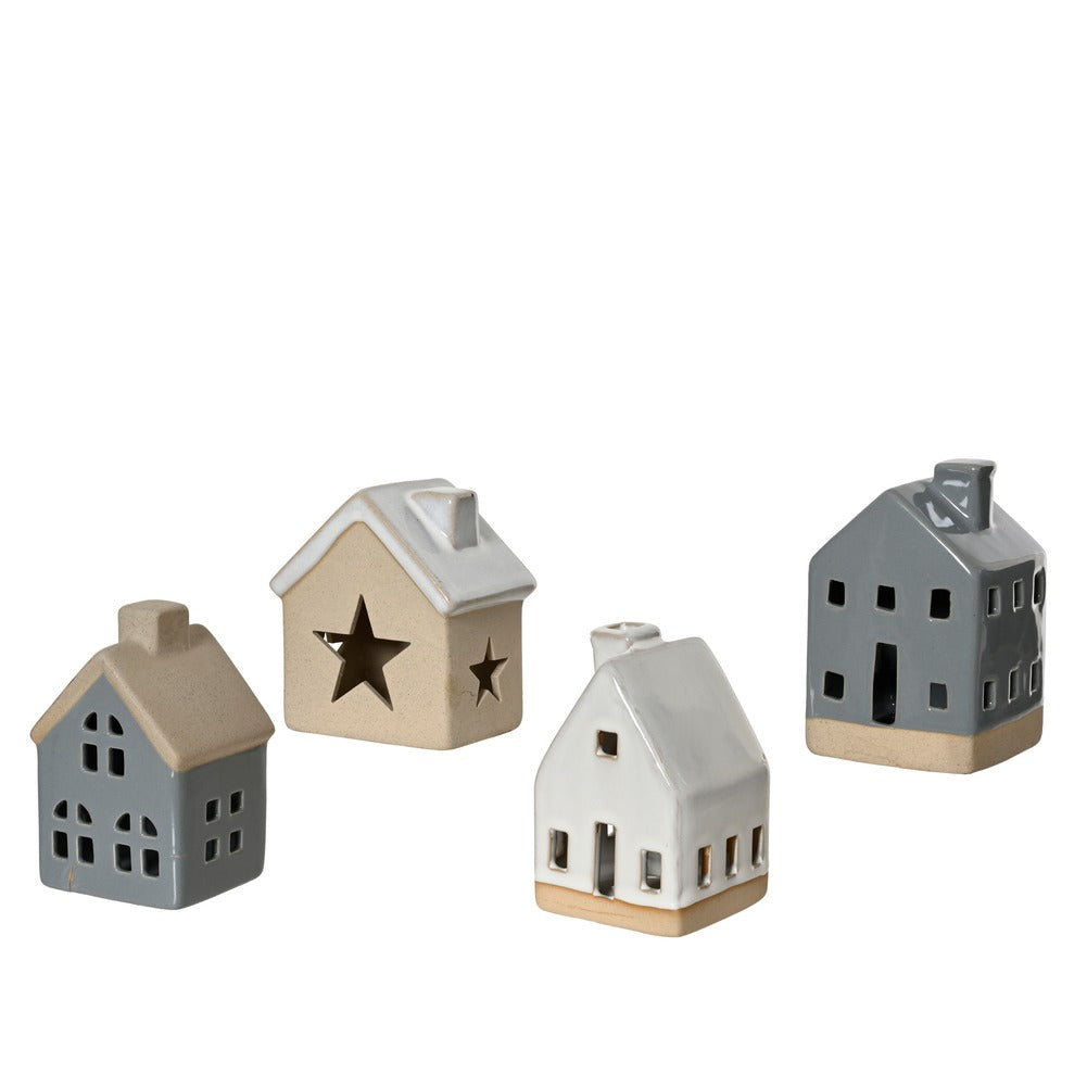 Casetta decorativa in gres ceramico grigio/beige 11cm, 4 varianti assortite, 1pezzo 1