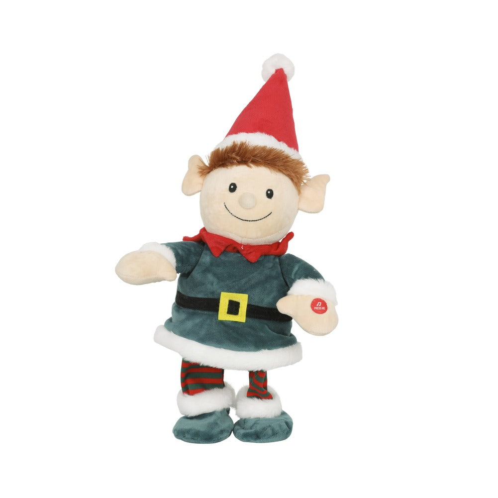 Elfo peluche con cappello di Babbo Natale, musica e movimento, colore multicolore, 32cm 1