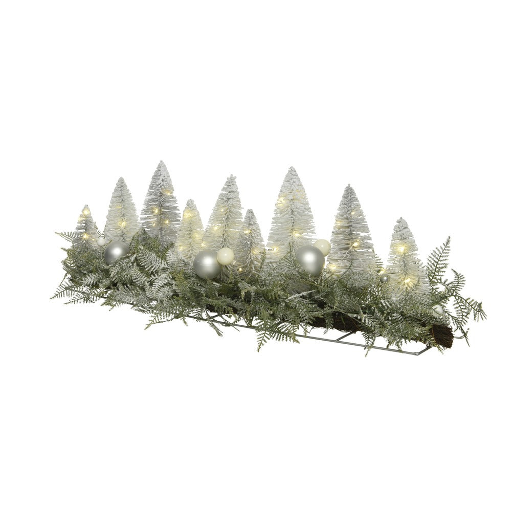Composizione di mini pini innevati su tronco con luci LED, colore bianco, 90cm 1