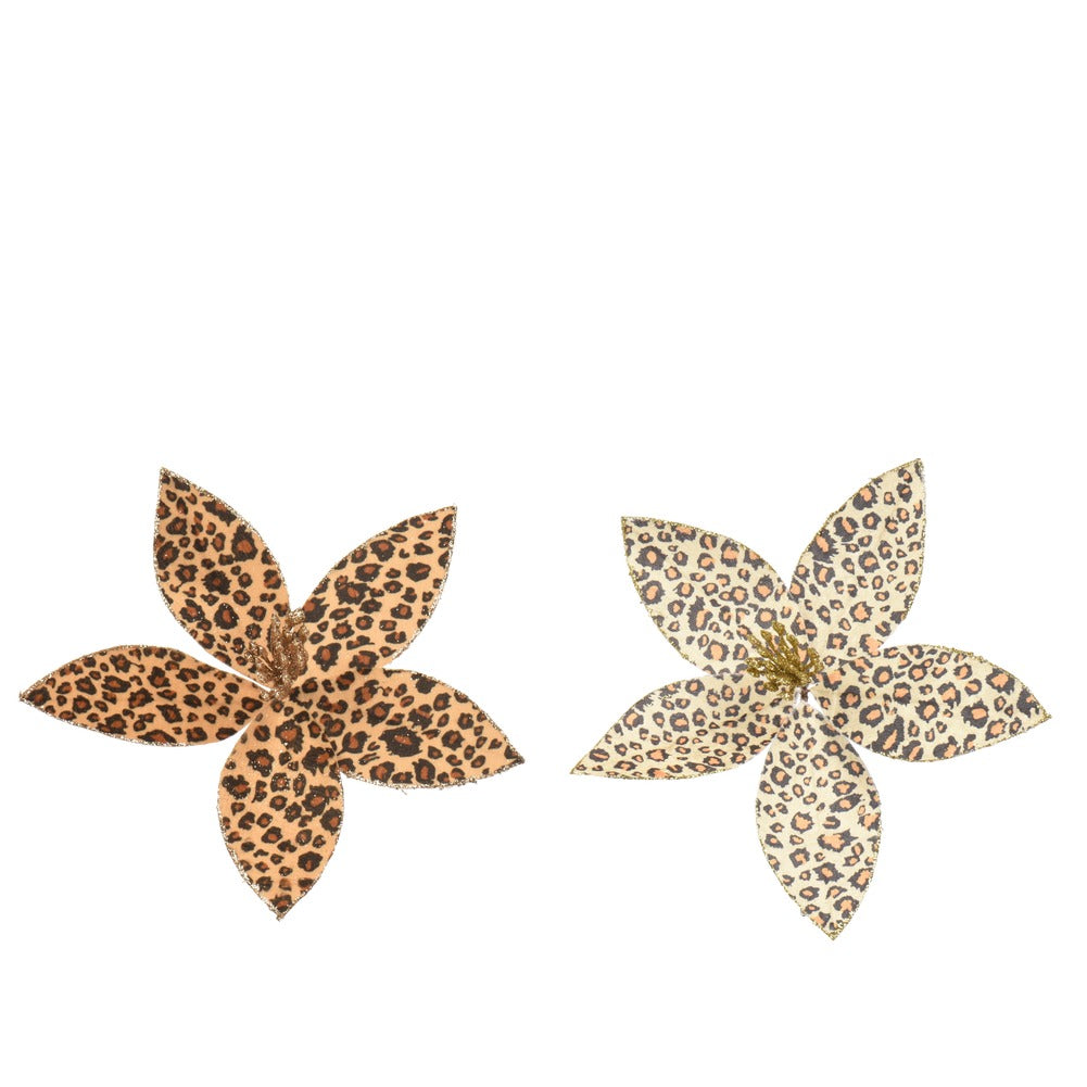 Stella di Natale decorativa con clip, fantasia animalier 20cm, 2 varianti assortite,1 pezzo 1