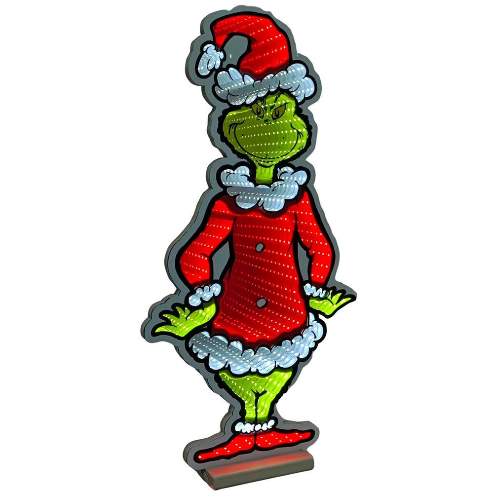 Figura luminosa LED The Grinch vestito da Babbo Natale effetto Infinity 60 cm 1