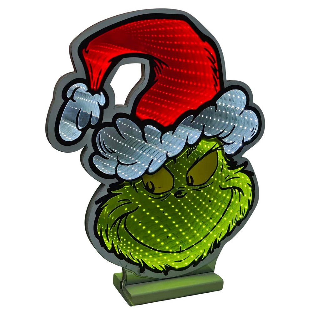 Figura luminosa LED The Grinch con cappello di Babbo Natale effetto Infinity 40 cm 1