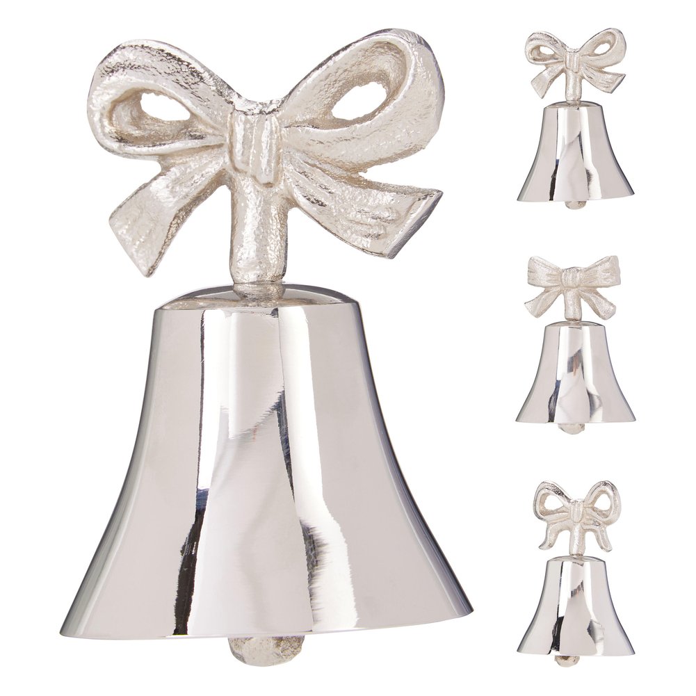 Campanella decorativa in alluminio color argento con fiocco 9 cm – 1 pezzo, design assortito 1