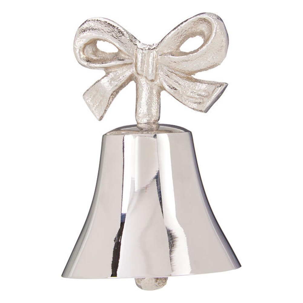 Campanella decorativa in alluminio color argento con fiocco 9 cm – 1 pezzo, design assortito 2
