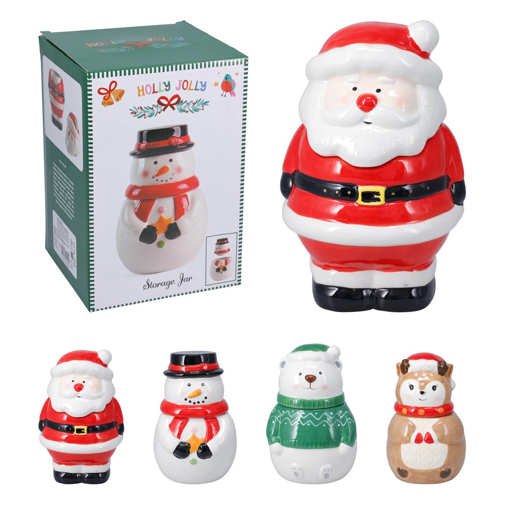 Barattolo biscottiera natalizio in ceramica a forma di personaggio 21,7 cm – 1 pezzo, soggetto assortito 1