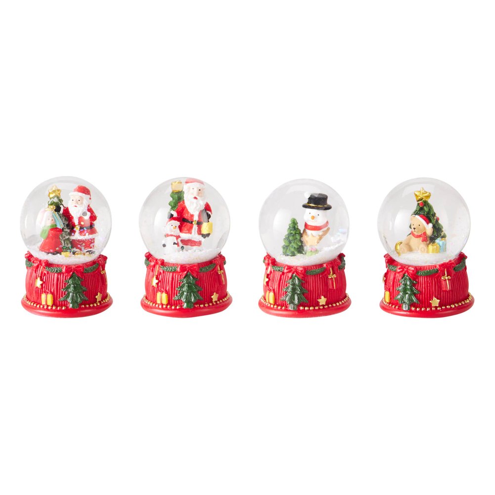 Mini boule de neige con base rossa in resina e vetro 6,5 cm – 1 pezzo, soggetto assortito 2