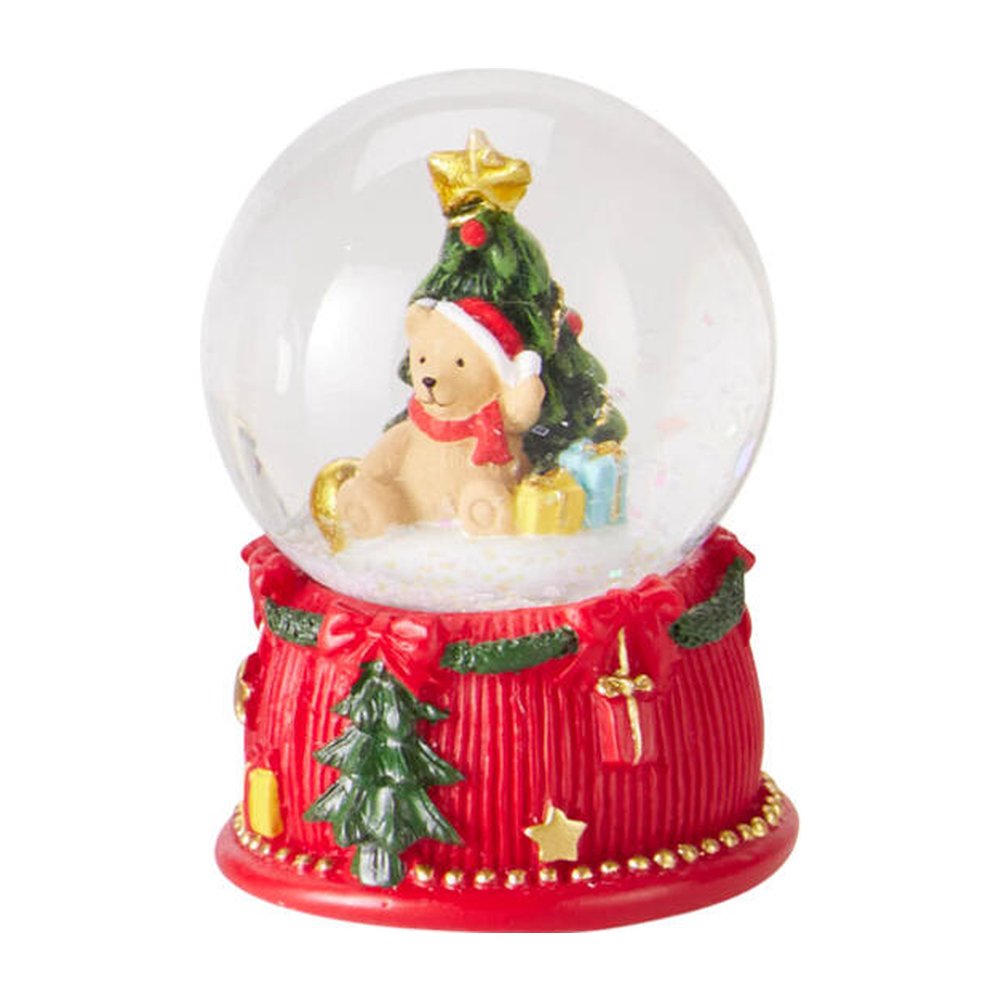 Mini boule de neige con base rossa in resina e vetro 6,5 cm – 1 pezzo, soggetto assortito 6