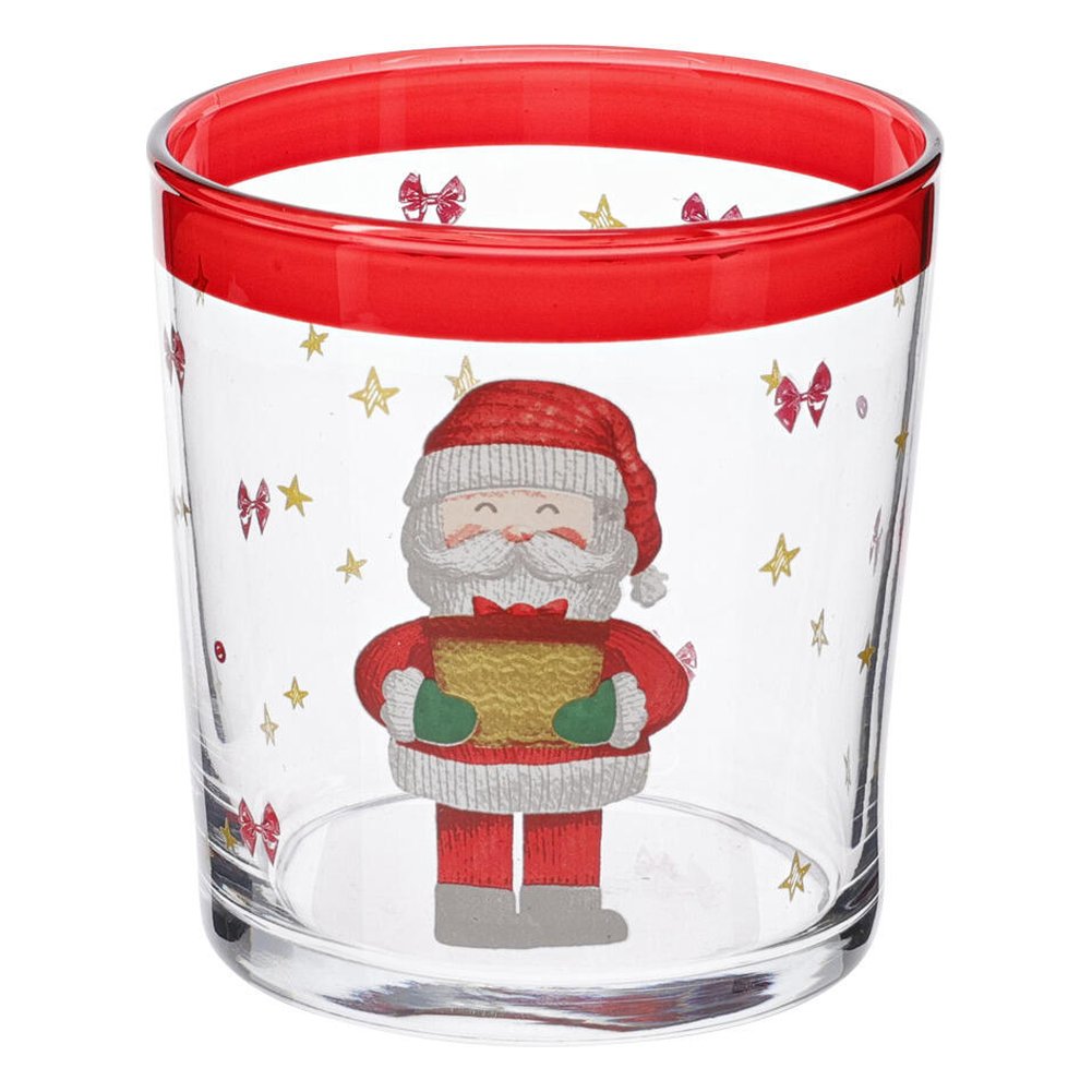Bicchiere natalizio in vetro con bordo colorato 380 ml – 1 pezzo, design assortito 2