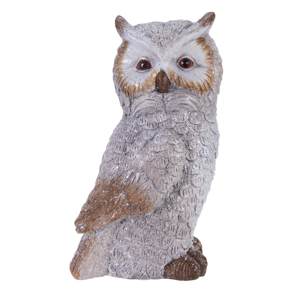 Gufo innevato decorativo in terracotta con finitura glitterata 22 cm 1