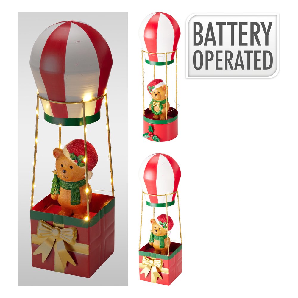 Decorazione luminosa orsetto in mongolfiera in ferro con 25 LED 37 cm – 1 pezzo, design assortito 1