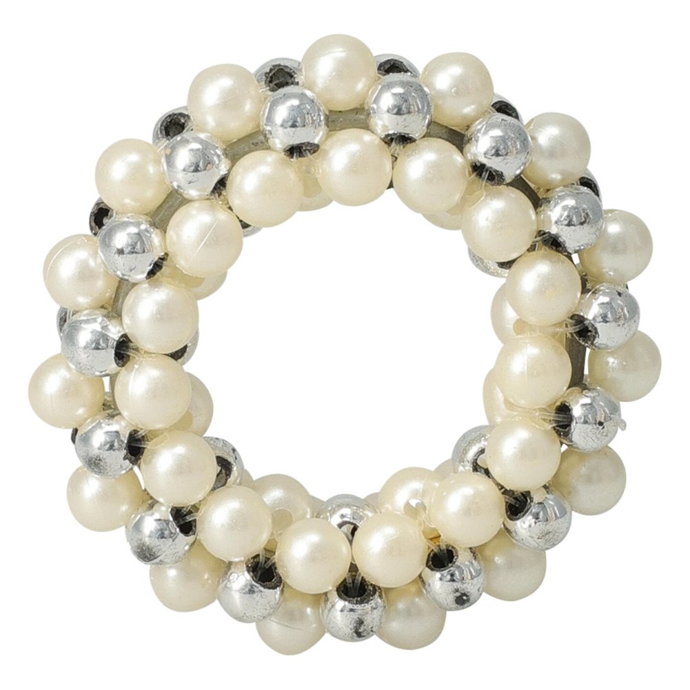 Portatovagliolo ad anello con perle bianche e perline argento 7 cm 1
