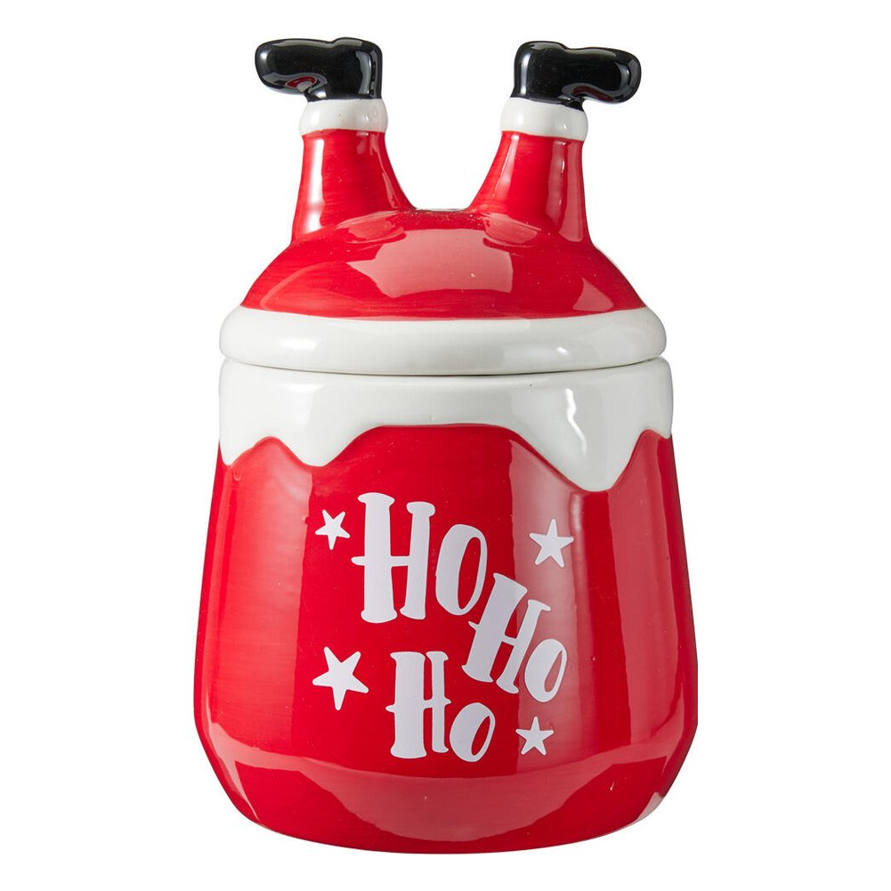 Barattolo biscottiera in ceramica con gambe di Babbo Natale 20 cm – 1 pezzo, scritta assortita 3
