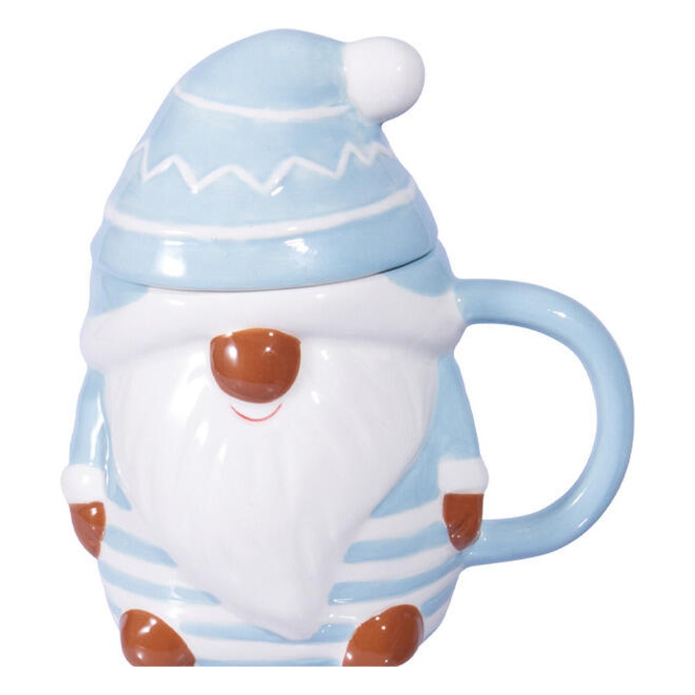 Tazza mug natalizia a forma di gnomo con coperchio in ceramica 440 ml – 1 pezzo, colore assortito 4