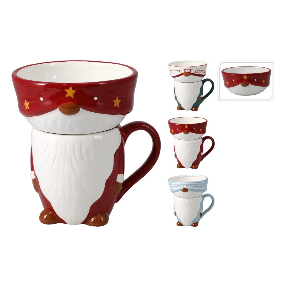 Set tazza e ciotola a forma di gnomo in ceramica – 1 set, colore assortito 1