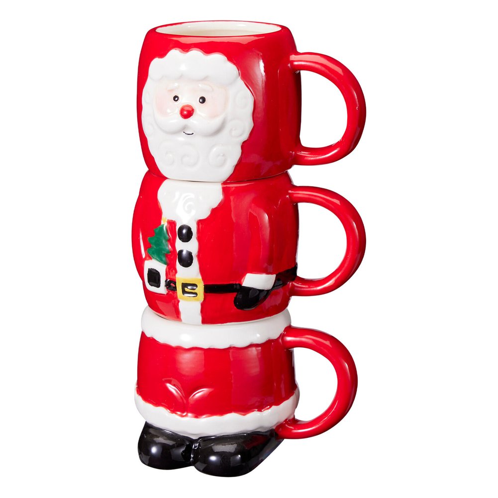 Set 3 tazzine espresso impilabili in ceramica a forma di personaggio natalizio 90 ml – 1 set, soggetto assortito 2